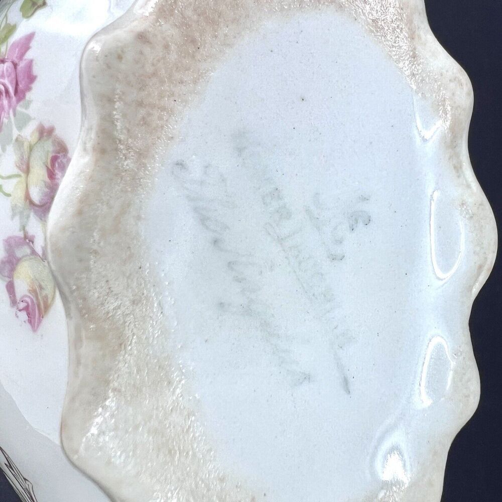 Antique 1900s Homer Laughlin The Angelus Rose Pattern Scalloped Gravy Sauce Boat - Picture 11 of 11